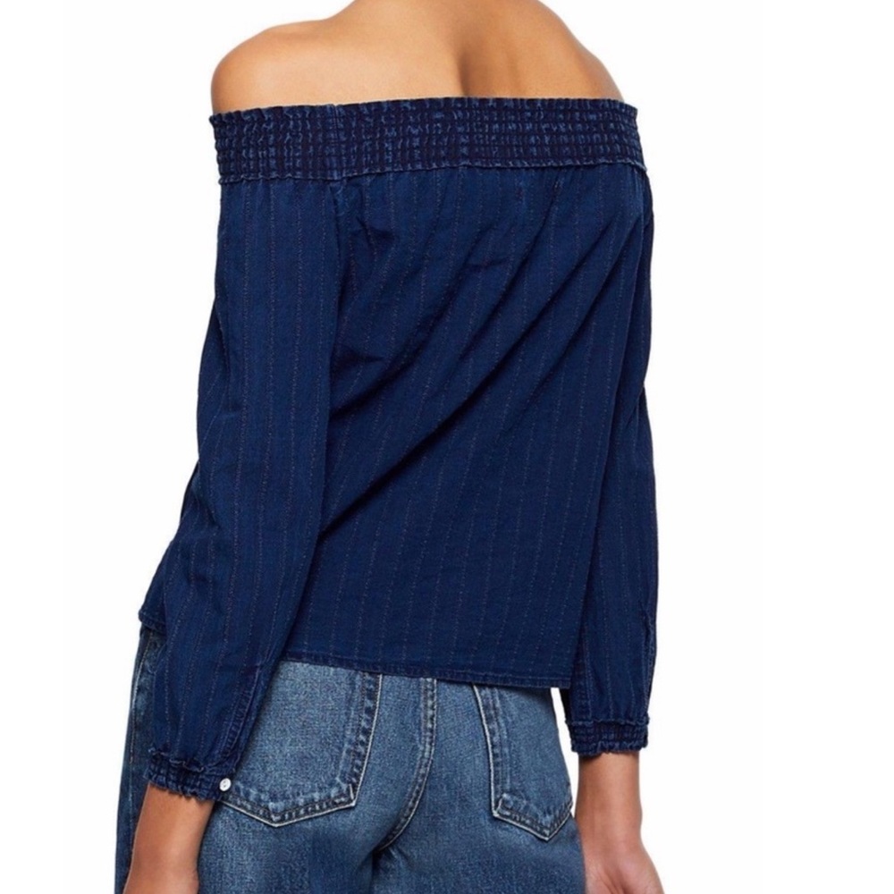 NWOT Rag & Bone Jean Drew Navy Chambray Off The Shoulder Shirt. SP